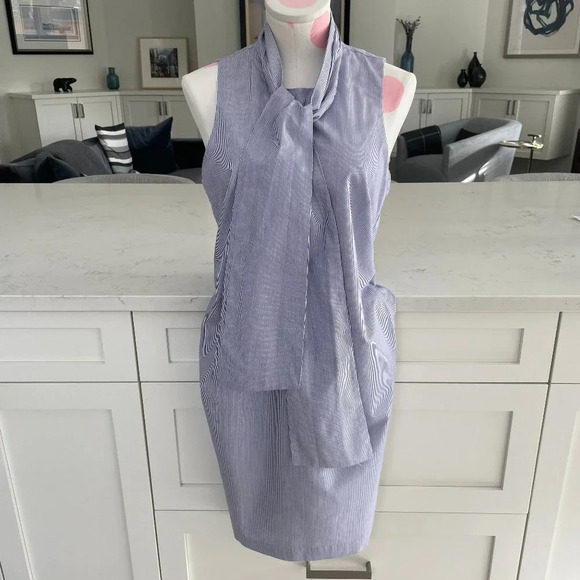 Banana Republic Sleeveless Lined Striped Cotton Midi Dress Purple+White Sz 8 - Picture 1 of 12